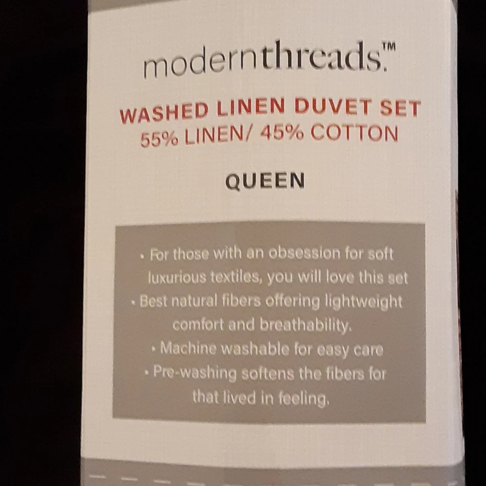 Modern Threads Platinum Natural Fiber washed linen duvet set Queen NEW 90x90